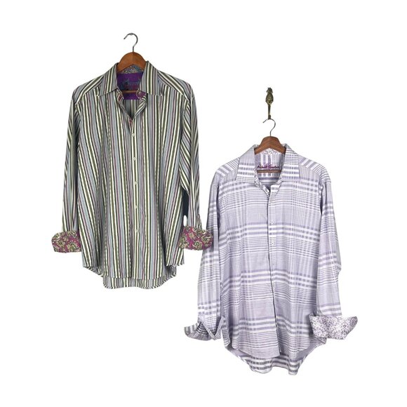 Robert Graham Button Up Long Sleeve Flip Cuff Shirts Lot of 2 Mens Sz. XL - Picture 1 of 9
